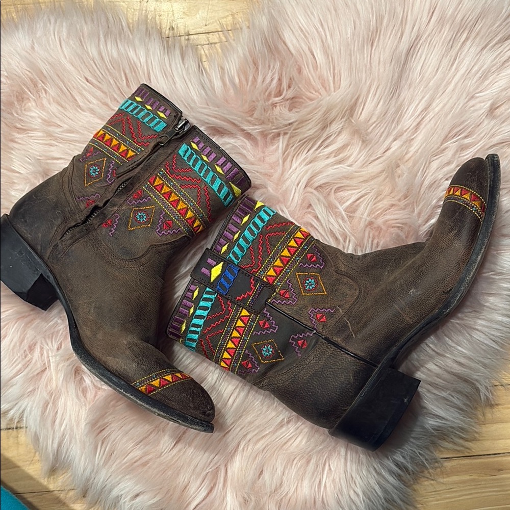 Johnny Ringo Colorful Embroidered Ankle Leather Boots
